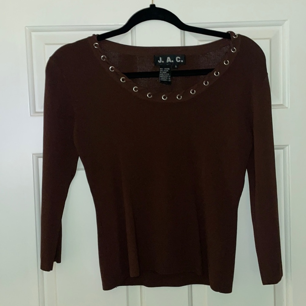J.A.C. S maroon top with Grommet neckline